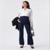 AFITNE Womens Maternity Pants for Work Over The Belly with Pockets Soft Comfy Bootcut Flare Pregnancy Dress Pants Bell Bottom Casual Stretchy Lounge Bootleg Office Slacks Navy Blue 31" S view 3