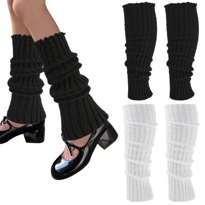 Abeillo Leg Warmers, 2Pairs Kawaii Knit Stretchy Leg Warmer for Women Leg Sculpting, Fall/Winter Womens Leg Sleeves Y2k Fashion Kawaii Accessorie (Black&White)