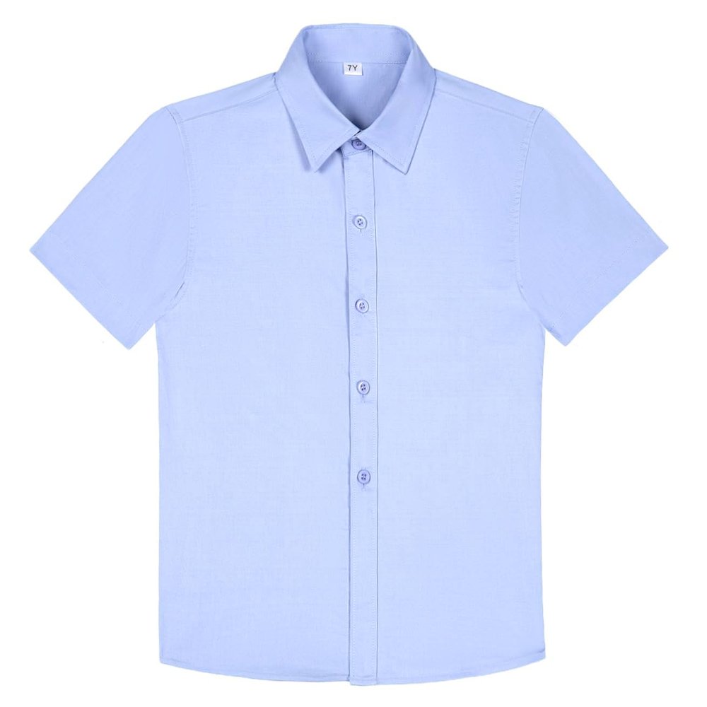 Boys Bluey Button Down Shirt Short Sleeve Kids Light Blue Collared Dress Shirts for Wedding Big Teen Boy Summer Clothes Size 16