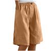 bawilom Cotton Linen Shorts for Women Loose Fit Knee Length Bermuda Shorts Casual Wide Leg Elastic Waist Workout Short+s Yellow view 1