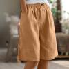bawilom Cotton Linen Shorts for Women Loose Fit Knee Length Bermuda Shorts Casual Wide Leg Elastic Waist Workout Short+s Yellow view 2