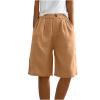 bawilom Cotton Linen Shorts for Women Loose Fit Knee Length Bermuda Shorts Casual Wide Leg Elastic Waist Workout Short+s Yellow view 3