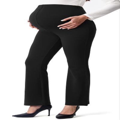 AFITNE Womens Flare Maternity Pants for Work Over The Belly with Pockets Soft Comfy Bootcut Pregnancy Dress Pants Bell Bottom Casual Stretchy Lounge Bootleg Office Slacks Black 31" S