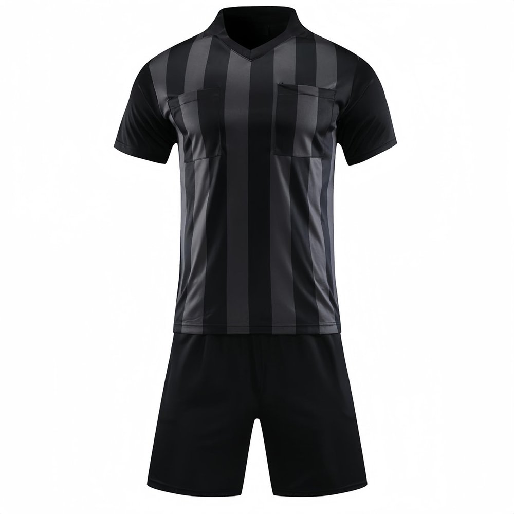AREOEV Soccer Referee Kit + Shorts Mens Soccer Short Sleeves Referee Jersey referee's Shirt & Shorts Uniform Sport Kit (Black,XXL), XX-Large