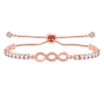 Uloveido Rose Gold Plated Infinite Endless Love Bracelet Dazzling CZ Stones, Friendship Jewelry for Wedding Engagement Birthday Mother's Day YA4846 (Rose Gold)