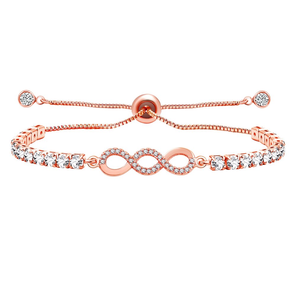 Uloveido Rose Gold Plated Infinite Endless Love Bracelet Dazzling CZ Stones, Friendship Jewelry for Wedding Engagement Birthday Mother's Day YA4846 (Rose Gold)