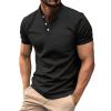 Collarless Golf Shirts for Men Slim Fit Short Sleeve Muscle T Shirt Business Casual Work Polo Shirts with Pockets Black view 1