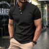 Collarless Golf Shirts for Men Slim Fit Short Sleeve Muscle T Shirt Business Casual Work Polo Shirts with Pockets Black view 2