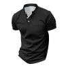 Collarless Golf Shirts for Men Slim Fit Short Sleeve Muscle T Shirt Business Casual Work Polo Shirts with Pockets Black view 3