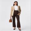 AFITNE Womens Maternity Pants for Work Over The Belly with Pockets Soft Comfy Bootcut Flare Pregnancy Dress Pants Bell Bottom Casual Stretchy Lounge Bootleg Office Slacks Brown 31" 2XL view 3