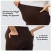 AFITNE Womens Maternity Pants for Work Over The Belly with Pockets Soft Comfy Bootcut Flare Pregnancy Dress Pants Bell Bottom Casual Stretchy Lounge Bootleg Office Slacks Brown 31" 2XL view 4