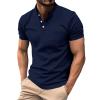 Collarless Golf Shirts for Men Slim Fit Short Sleeve Muscle T Shirt Business Casual Work Polo Shirts with Pockets Navy view 1