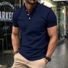 Collarless Golf Shirts for Men Slim Fit Short Sleeve Muscle T Shirt Business Casual Work Polo Shirts with Pockets Navy view 2