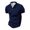Collarless Golf Shirts for Men Slim Fit Short Sleeve Muscle T Shirt Business Casual Work Polo Shirts with Pockets Navy view 3