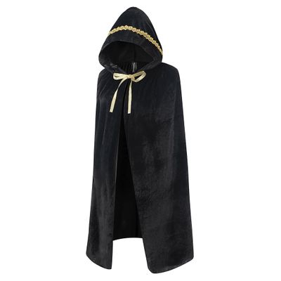 Beisto Halloween Cosplay Cape Hooded Full Length Medieval Wizard Vampire Warm Cloak Party Costume for Adult Men Women, Black