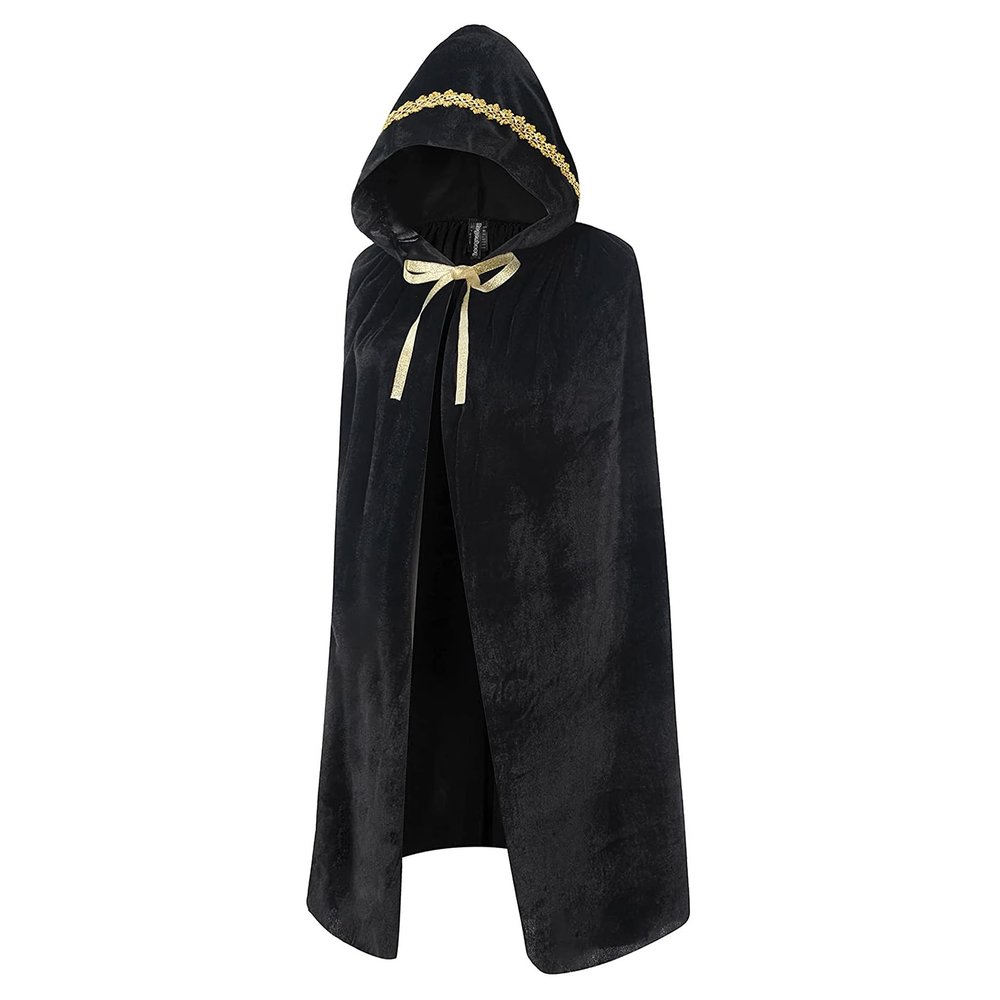 Beisto Halloween Cosplay Cape Hooded Full Length Medieval Wizard Vampire Warm Cloak Party Costume for Adult Men Women, Black