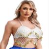 YiZYiF Womens Glitter Sequins Tassel Latin Belly Dance Top Halter Bra Top Dance Costume Dancewear White One Size view 3