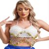 YiZYiF Womens Glitter Sequins Tassel Latin Belly Dance Top Halter Bra Top Dance Costume Dancewear White One Size view 4