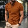 Collarless Golf Shirts for Men Slim Fit Short Sleeve Muscle T Shirt Business Casual Work Polo Shirts with Pockets Orange view 2