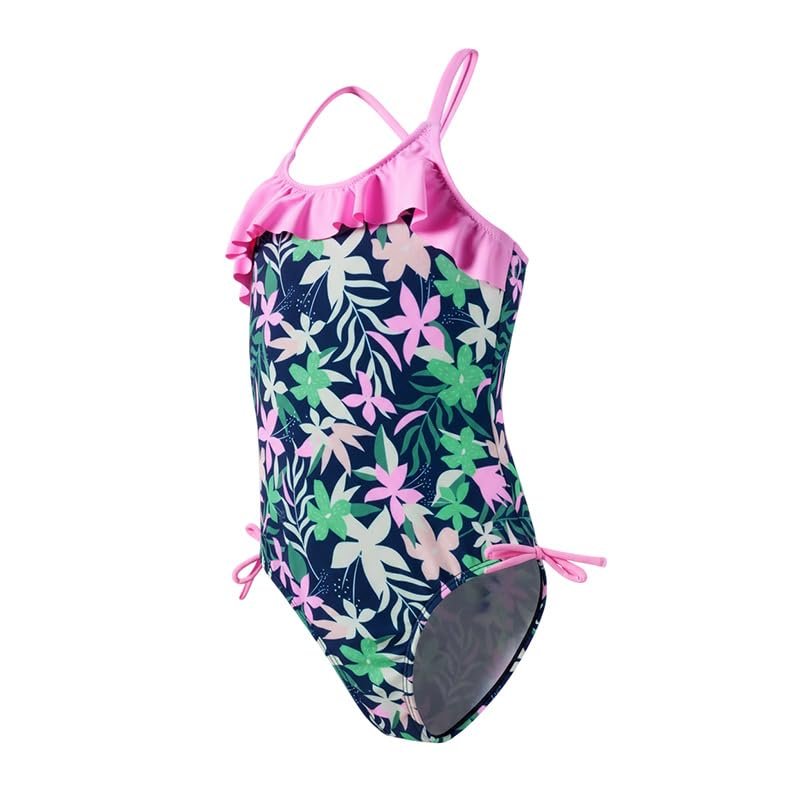 Angel season Toddler Girls Swimsuits 2-3 Kids Bathing Suit Girl One Piece for Little with Upf50+ Cute Ruffle Summer Swimming Suit Swimwear for Girls Quick Dry for Beach Sport Crossback Pink Leaf