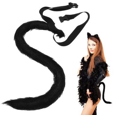 Fomiyes Halloween Cat Tail Fur Long Tails Neko Costume Prop Plush Cat Set for Halloween Party Fancy Dress up Accessories (Black