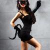 Fomiyes Halloween Cat Tail Fur Long Tails Neko Costume Prop Plush Cat Set for Halloween Party Fancy Dress up Accessories (Black view 2
