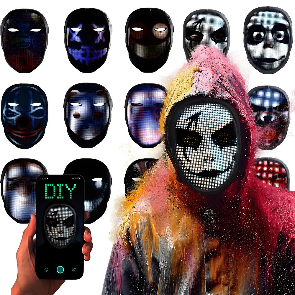 JDBMAOYE Led Mask With App Control,Lighted Up Mask With Gesture Sensing,Led Halloween Mask For Halloween Costume,Masquerade,Cosplay Party
