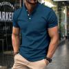 Collarless Golf Shirts for Men Slim Fit Short Sleeve Muscle T Shirt Business Casual Work Polo Shirts with Pockets Blue view 2