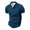 Collarless Golf Shirts for Men Slim Fit Short Sleeve Muscle T Shirt Business Casual Work Polo Shirts with Pockets Blue view 3
