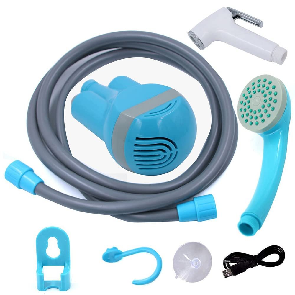 ZHOULZ Haueeschoen Portable Shower Outdoor/Indoor USB Charging Handheld Rechargeable Showerhead Pumps with 2 Nozzles for Camping Travel Car Wash Swimming Pool