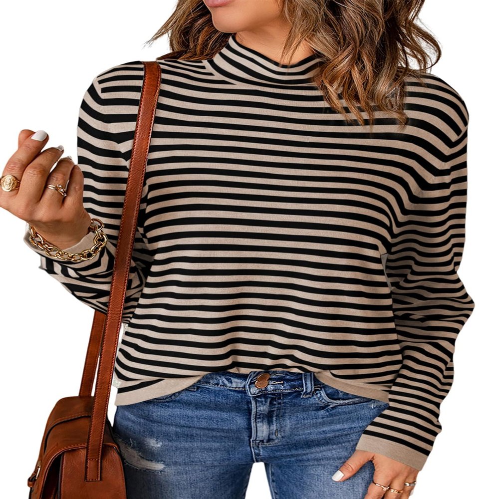 Dokotoo Womens Sweaters Fall Long Sleeve Turtleneck Sweater Casual Khaki Stripe Lightweight Knit Pullover Sweaters for Women Fashion 2026 Jumpers Tops Small