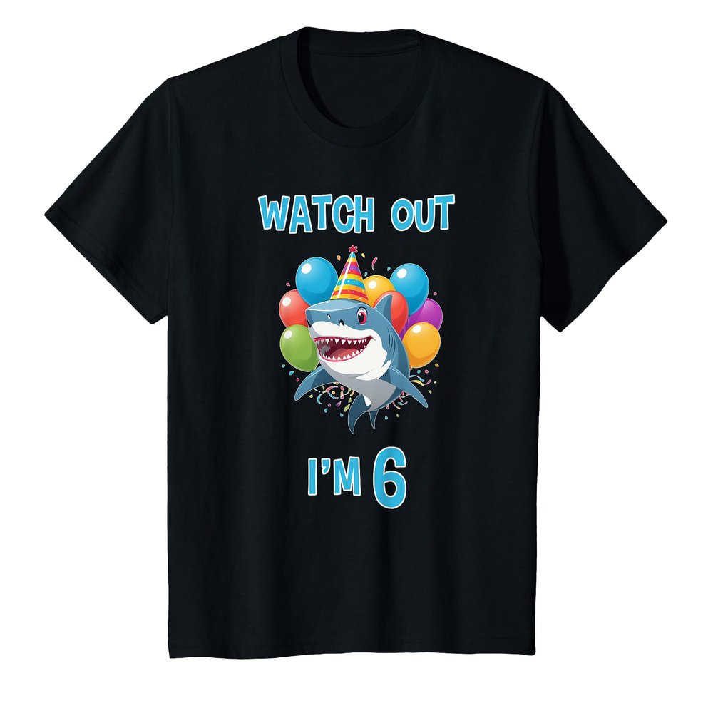 6th Birthday Shirt Funny Shark Watch Out I'm 6 Years Old T-Shirt