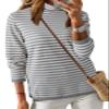 Dokotoo Womens Plus Size Sweaters Casual 2026 Fall Pullover Sweater Fashion Long Sleeve Tops Sweaters Turtleneck Gray Striped Knit Jumpers Tops Sweaters X-Large view 2