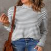 Dokotoo Womens Plus Size Sweaters Casual 2026 Fall Pullover Sweater Fashion Long Sleeve Tops Sweaters Turtleneck Gray Striped Knit Jumpers Tops Sweaters X-Large view 3