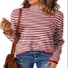 Dokotoo Womens Plus Size Sweaters Casual 2026 Fall Pullover Sweater Fashion Long Sleeve Tops Sweaters Turtleneck Red Striped Knit Jumpers Tops Sweaters X-Large view 1