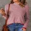 Dokotoo Womens Plus Size Sweaters Casual 2026 Fall Pullover Sweater Fashion Long Sleeve Tops Sweaters Turtleneck Red Striped Knit Jumpers Tops Sweaters X-Large view 3