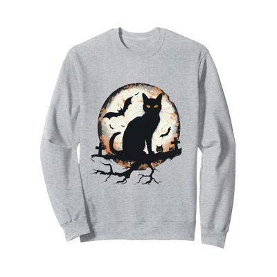 Halloween Cat Pumpkin Bat Moon Cemetery Scary Sweatshirt