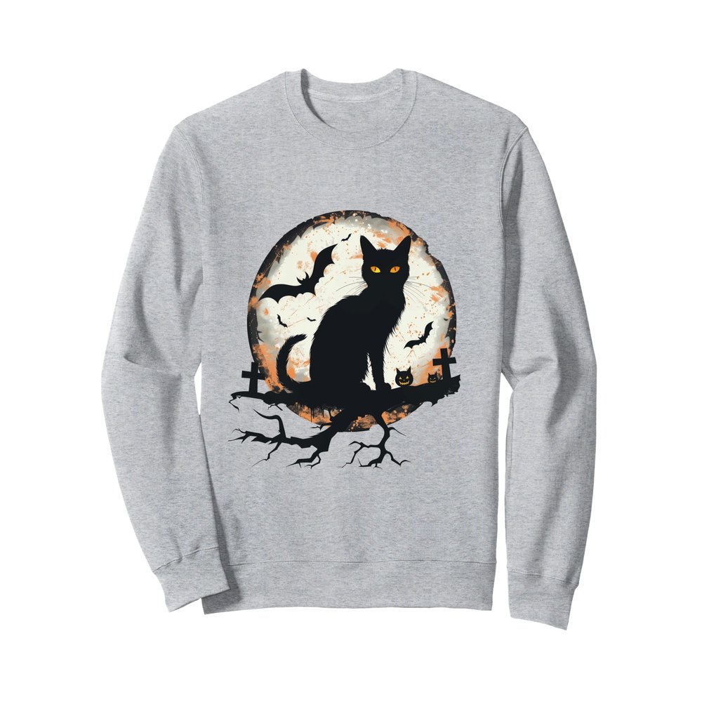 Halloween Cat Pumpkin Bat Moon Cemetery Scary Sweatshirt