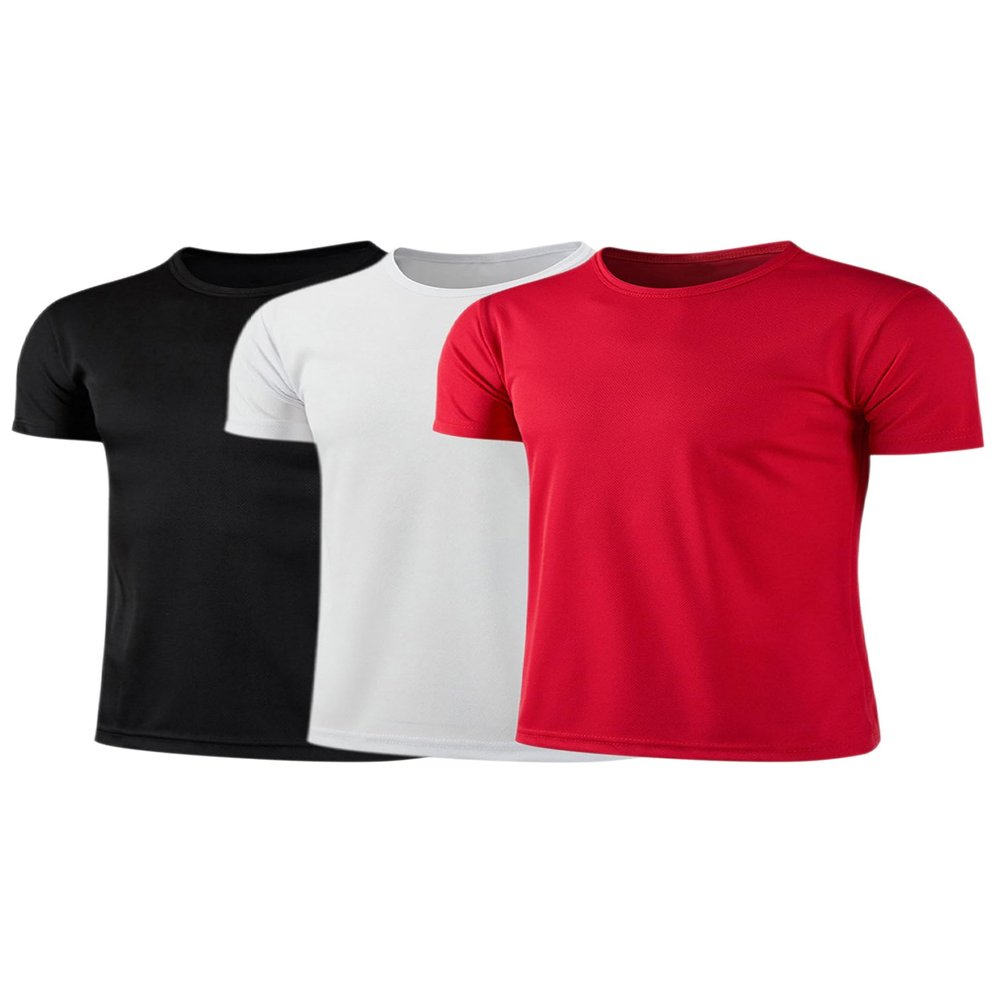 YONGHS 3 Pack Youth Athletic Shirts for Boys Short Sleeve Sport T Shirt Dry Fit Athletic Performance Running Sweatshirt Black&White&Red 14-16 Years