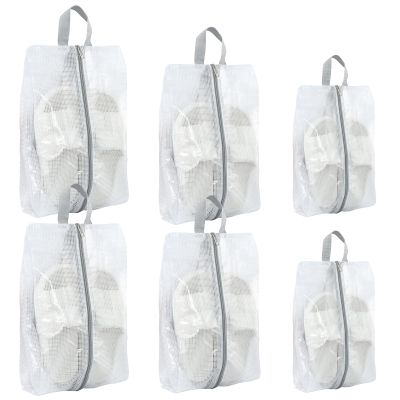 6 Pcs Shoe Bags for Travel, 3 Size Transparent Water Resistant Double Sided Zipper Shoe Storage Organizer, Shoe Storage Bag with Handle, Portable Travel Shoe Bags for Children Men and Women