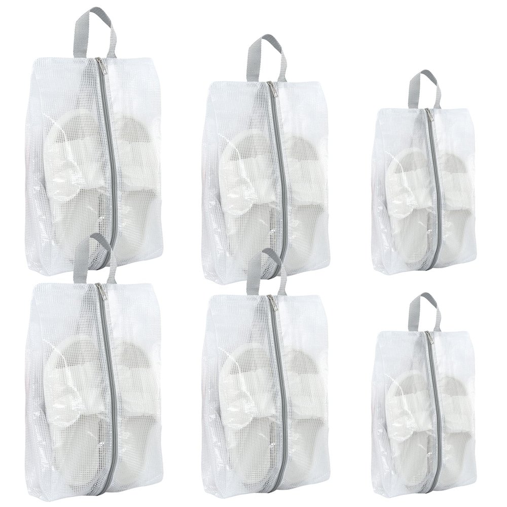 6 Pcs Shoe Bags for Travel, 3 Size Transparent Water Resistant Double Sided Zipper Shoe Storage Organizer, Shoe Storage Bag with Handle, Portable Travel Shoe Bags for Children Men and Women