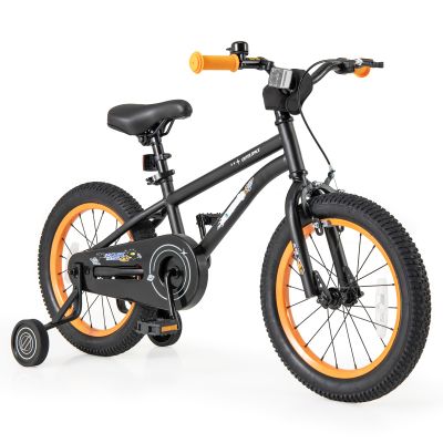 BABY JOY Kids Bike, 16 Inch Sport Bicycle for 4-7 Years Old w/Adjustable Seat, Fully Enclosed Chain Guard, Training Wheels, Reflectors, Handbrake & Coaster Brake, Girls Boys Bike (Outer Space, Black)