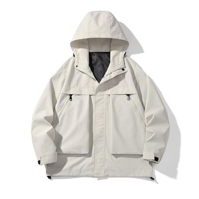 Bolaetey Men's Solid Color Hooded Jacket Windproof Fashion Casual Coat (US, Alpha, Medium, Regular, Regular, Apricot)