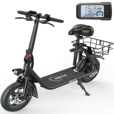 Gyroor Electric Scooter for Adults with Seat & Basket, 450W Motor, 20 Miles Range - Commuter Scooter for Grocery Shopping, Campus, Neighborhood Errands & Pet Travel