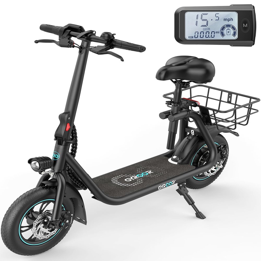 Gyroor Electric Scooter for Adults with Seat & Basket, 450W Motor, 20 Miles Range - Commuter Scooter for Grocery Shopping, Campus, Neighborhood Errands & Pet Travel