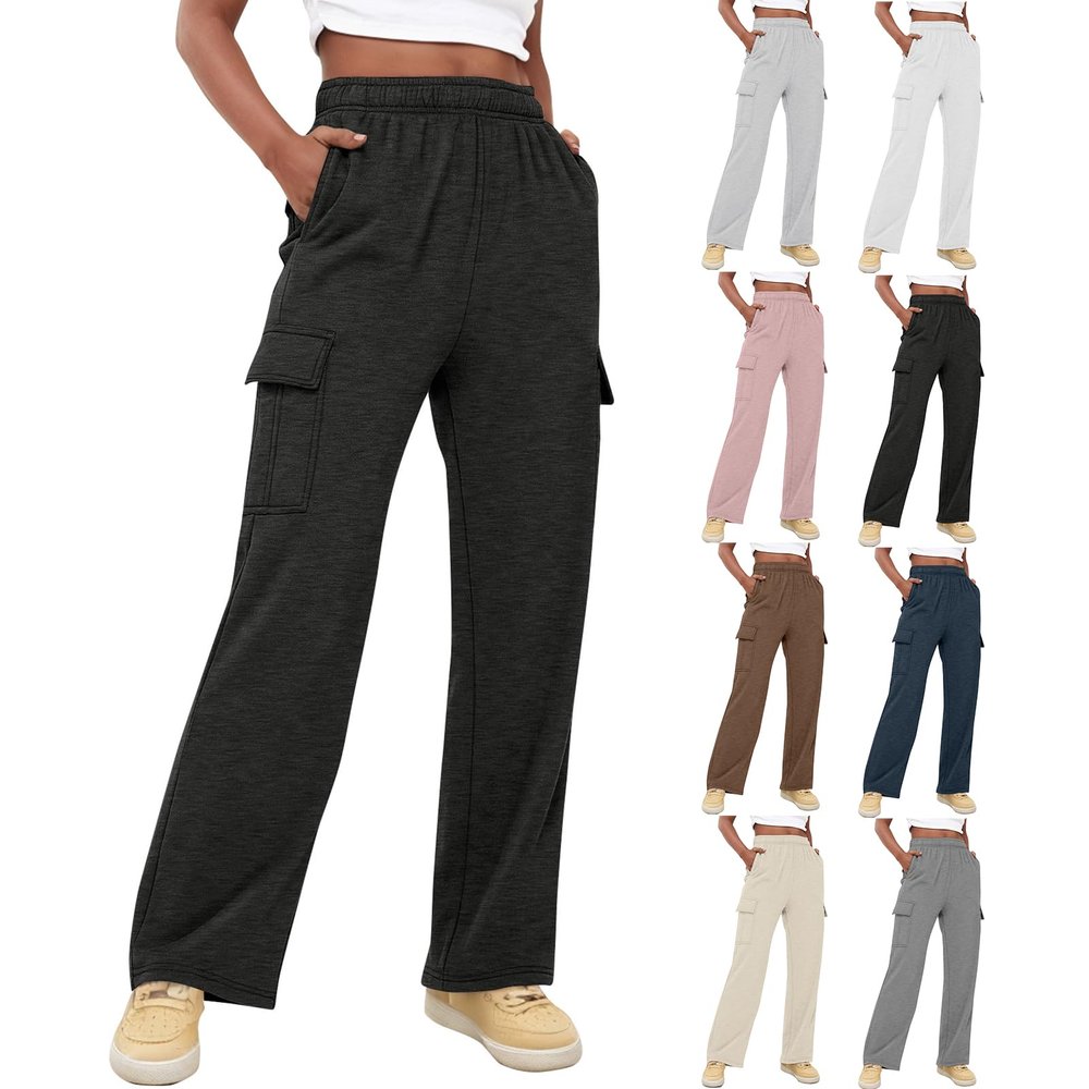 Wide Leg Sweatpants for Women High Waisted Cargo Sweatpants Joggers with Pockets Baggy Sweatpants for Women Jogger Pants for Women Womens Wide Leg Sweatpants Comfy Elastic Jogging Pants Black