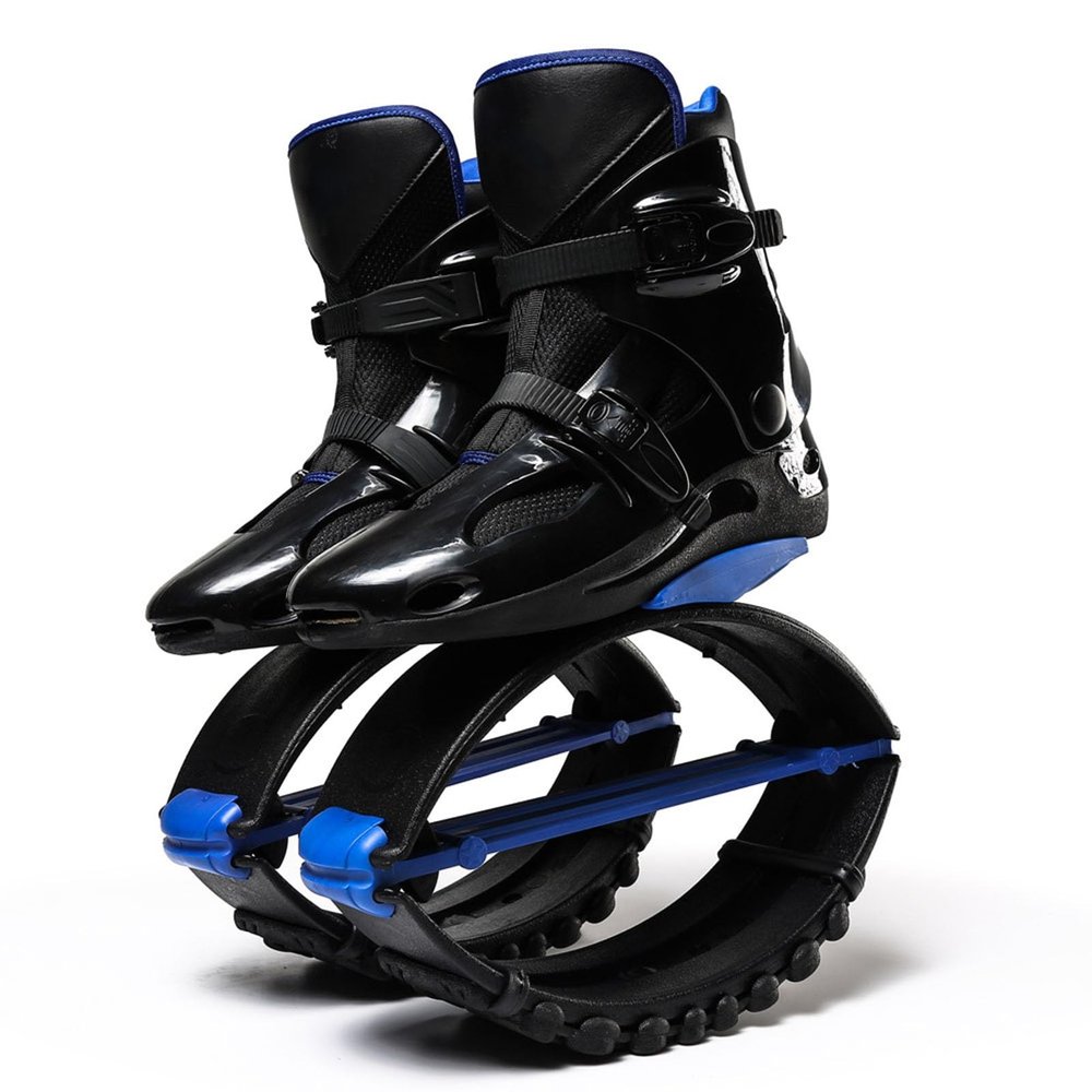 CYHTYM Kangaroo Jump Shoes Black and Blue Bouncing Shoes, Unisex, Indoor and Outdoor Moon Boots, Removable Lining(Large)