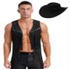 Agoky Mens Western Cowboy Costume Rivets Tassel Vest with Hat for Adult Halloween Party Cosplay Black Medium view 1