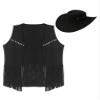 Agoky Mens Western Cowboy Costume Rivets Tassel Vest with Hat for Adult Halloween Party Cosplay Black Medium view 3