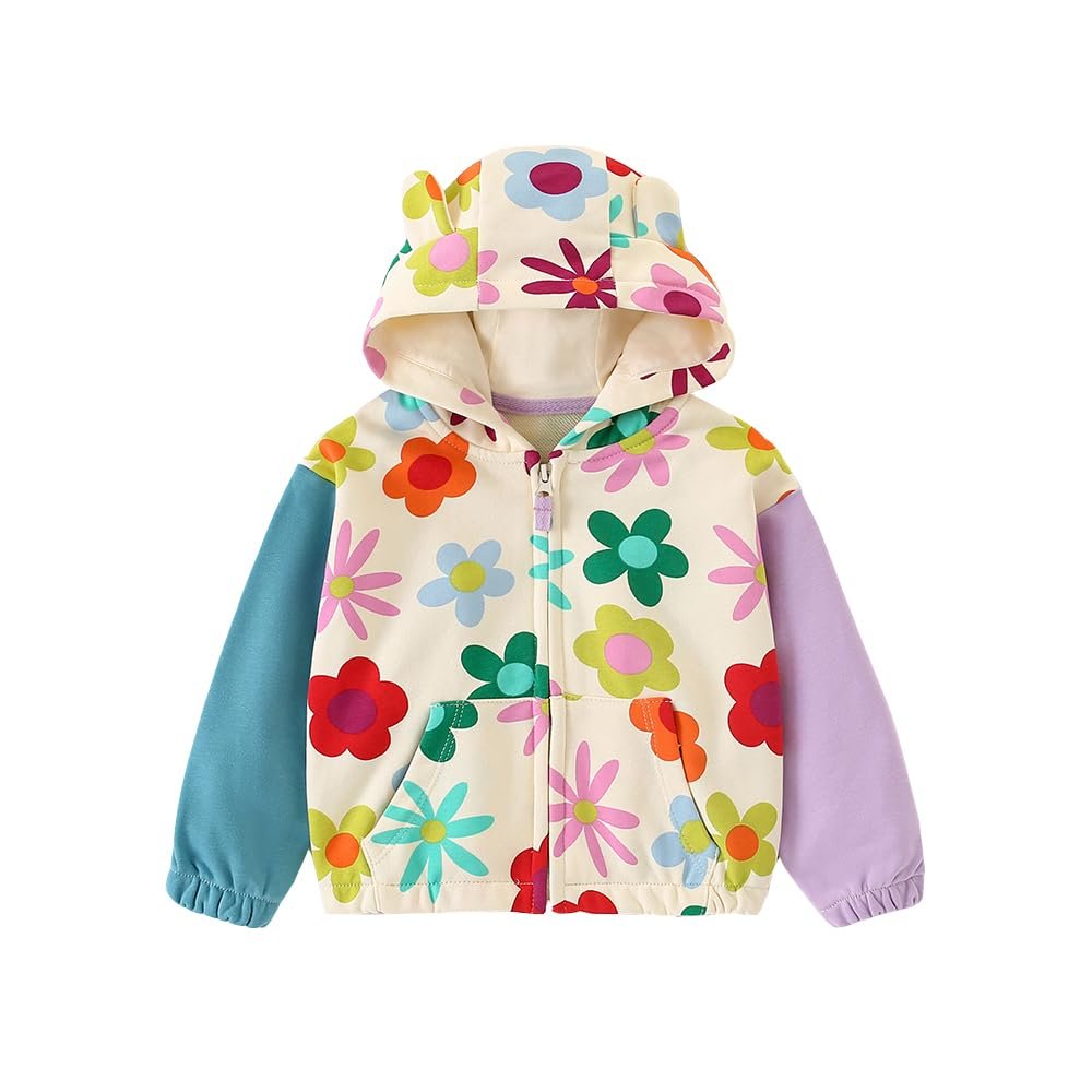 Toddler Girl Fall Jacket for Girls Zip Up Hoodie for Kids Sweatshirt Flower Clothes Cotton Lightweight Casual Outerwear Top Winter Size 5-6 Years Old 6T Christmas gifts Thanksgiving gifts